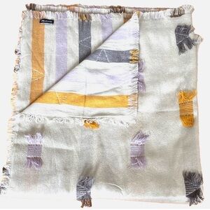 Madewell Striped Fringe Throw Blanket Gold Gray Lavender Woven Soft Cozy